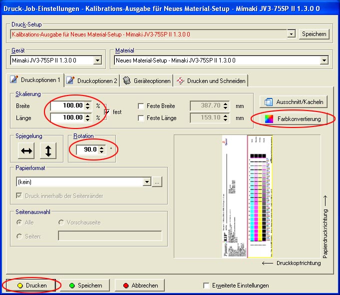 Pjannto RIP Print Druck-Job-Dialog zur Linearisierung